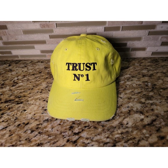 Muka hat Cap Trust No 1 Neon Yellow Adjustable One Size Fits All Distressed - Picture 1 of 10
